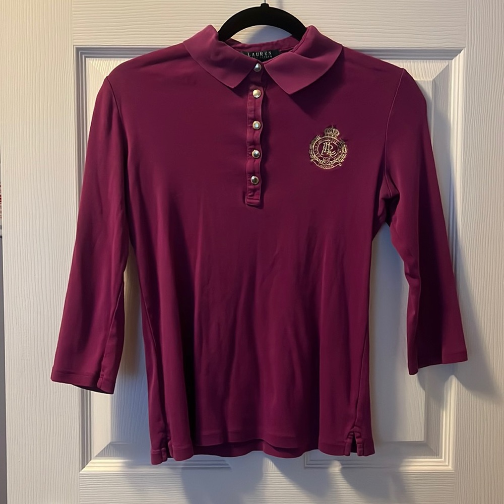 Women’s 3/4 Sleeve Ralph Lauren Polo Shirt Magenta Medium Office Wear Medium